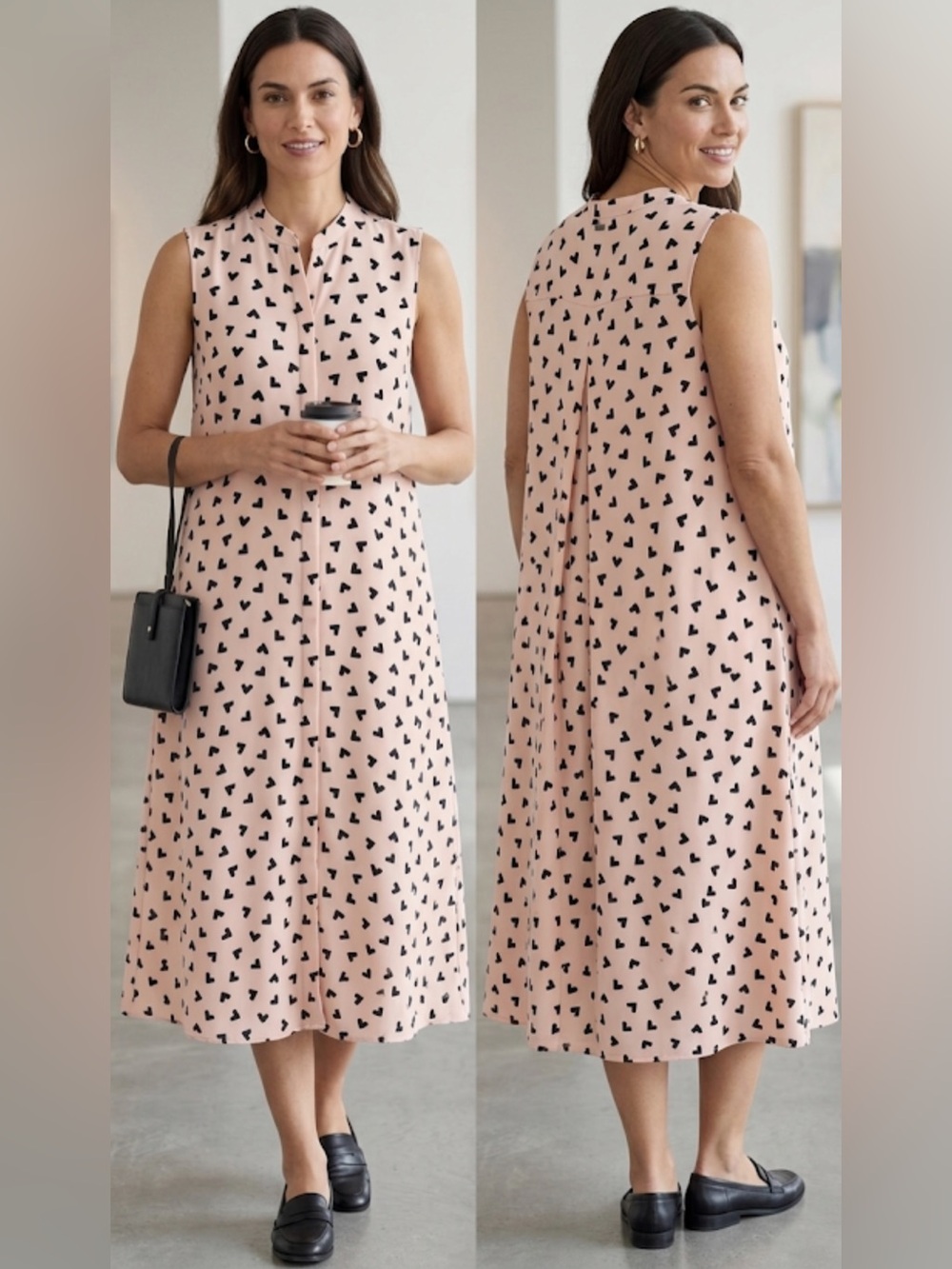 Anne Klein Sleeveless Midi Pink Dress with Black Geometric Print